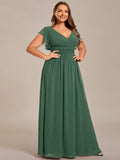 Plus Size A-Line Chiffon V-Neck Empire-Waist Pleated Bridesmaid Dress