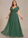 Plus Size A-Line Chiffon V-Neck Empire-Waist Pleated Bridesmaid Dress
