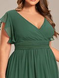 Plus Size A-Line Chiffon V-Neck Empire-Waist Pleated Bridesmaid Dress