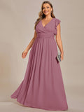 Plus Size A-Line Chiffon V-Neck Empire-Waist Pleated Bridesmaid Dress