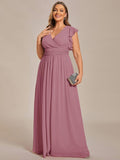 Plus Size A-Line Chiffon V-Neck Empire-Waist Pleated Bridesmaid Dress