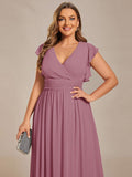 Plus Size A-Line Chiffon V-Neck Empire-Waist Pleated Bridesmaid Dress