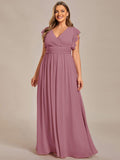 Plus Size A-Line Chiffon V-Neck Empire-Waist Pleated Bridesmaid Dress