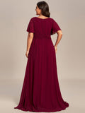 Plus Size A-Line Chiffon Pleated Empire-Waist Bridesmaid Dress with Sleeves