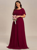 Plus Size A-Line Chiffon Pleated Empire-Waist Bridesmaid Dress with Sleeves