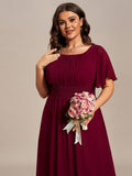Plus Size A-Line Chiffon Pleated Empire-Waist Bridesmaid Dress with Sleeves