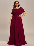 Plus Size A-Line Chiffon Pleated Empire-Waist Bridesmaid Dress with Sleeves