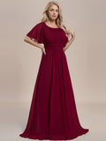 A-Line Simple Chiffon Scoop Neck Pleated Empire-Waist Bridesmaid Dress