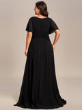 Plus Size A-Line Chiffon Pleated Empire-Waist Bridesmaid Dress with Sleeves
