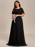 Plus Size A-Line Chiffon Pleated Empire-Waist Bridesmaid Dress with Sleeves