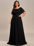 Plus Size A-Line Chiffon Pleated Empire-Waist Bridesmaid Dress with Sleeves