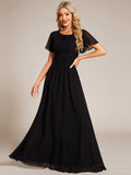 A-Line Simple Chiffon Scoop Neck Pleated Empire-Waist Bridesmaid Dress