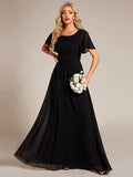 A-Line Simple Chiffon Scoop Neck Pleated Empire-Waist Bridesmaid Dress