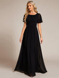 A-Line Simple Chiffon Scoop Neck Pleated Empire-Waist Bridesmaid Dress
