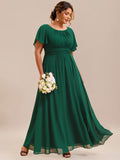 Plus Size A-Line Chiffon Pleated Empire-Waist Bridesmaid Dress with Sleeves
