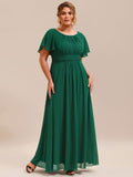 Plus Size A-Line Chiffon Pleated Empire-Waist Bridesmaid Dress with Sleeves