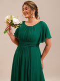 Plus Size A-Line Chiffon Pleated Empire-Waist Bridesmaid Dress with Sleeves