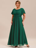 A-Line Simple Chiffon Scoop Neck Pleated Empire-Waist Bridesmaid Dress
