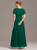 A-Line Simple Chiffon Scoop Neck Pleated Empire-Waist Bridesmaid Dress