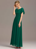 A-Line Simple Chiffon Scoop Neck Pleated Empire-Waist Bridesmaid Dress