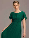 A-Line Simple Chiffon Scoop Neck Pleated Empire-Waist Bridesmaid Dress