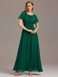 A-Line Simple Chiffon Scoop Neck Pleated Empire-Waist Bridesmaid Dress