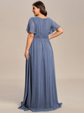 Plus Size A-Line Chiffon Pleated Empire-Waist Bridesmaid Dress with Sleeves