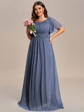 A-Line Simple Chiffon Scoop Neck Pleated Empire-Waist Bridesmaid Dress