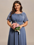Plus Size A-Line Chiffon Pleated Empire-Waist Bridesmaid Dress with Sleeves
