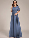 A-Line Simple Chiffon Scoop Neck Pleated Empire-Waist Bridesmaid Dress