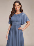 A-Line Simple Chiffon Scoop Neck Pleated Empire-Waist Bridesmaid Dress