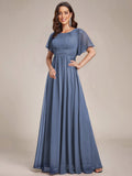 A-Line Simple Chiffon Scoop Neck Pleated Empire-Waist Bridesmaid Dress