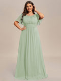 Plus Size A-Line Chiffon Pleated Empire-Waist Bridesmaid Dress with Sleeves