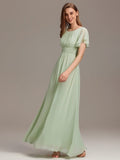 A-Line Simple Chiffon Scoop Neck Pleated Empire-Waist Bridesmaid Dress