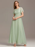 A-Line Simple Chiffon Scoop Neck Pleated Empire-Waist Bridesmaid Dress