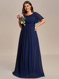 Plus Size A-Line Chiffon Pleated Empire-Waist Bridesmaid Dress with Sleeves
