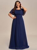 Plus Size A-Line Chiffon Pleated Empire-Waist Bridesmaid Dress with Sleeves