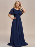 A-Line Simple Chiffon Scoop Neck Pleated Empire-Waist Bridesmaid Dress