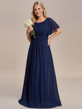 A-Line Simple Chiffon Scoop Neck Pleated Empire-Waist Bridesmaid Dress