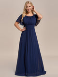 A-Line Simple Chiffon Scoop Neck Pleated Empire-Waist Bridesmaid Dress