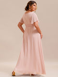 Plus Size A-Line Chiffon Pleated Empire-Waist Bridesmaid Dress with Sleeves