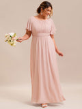 A-Line Simple Chiffon Scoop Neck Pleated Empire-Waist Bridesmaid Dress