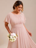 A-Line Simple Chiffon Scoop Neck Pleated Empire-Waist Bridesmaid Dress