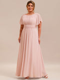 Plus Size A-Line Chiffon Pleated Empire-Waist Bridesmaid Dress with Sleeves