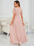 A-Line Simple Chiffon Scoop Neck Pleated Empire-Waist Bridesmaid Dress