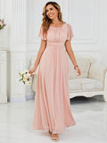 A-Line Simple Chiffon Scoop Neck Pleated Empire-Waist Bridesmaid Dress