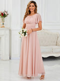 A-Line Simple Chiffon Scoop Neck Pleated Empire-Waist Bridesmaid Dress