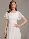 A-Line Simple Chiffon Scoop Neck Pleated Empire-Waist Bridesmaid Dress