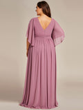 A-Line Half Sleeves V-Neck Pleated High Slit Chiffon Bridesmaid Dress