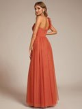 A-Line One Shoulder Empire-Waist Tulle Sleeveless Bridesmaid Dress with Slit